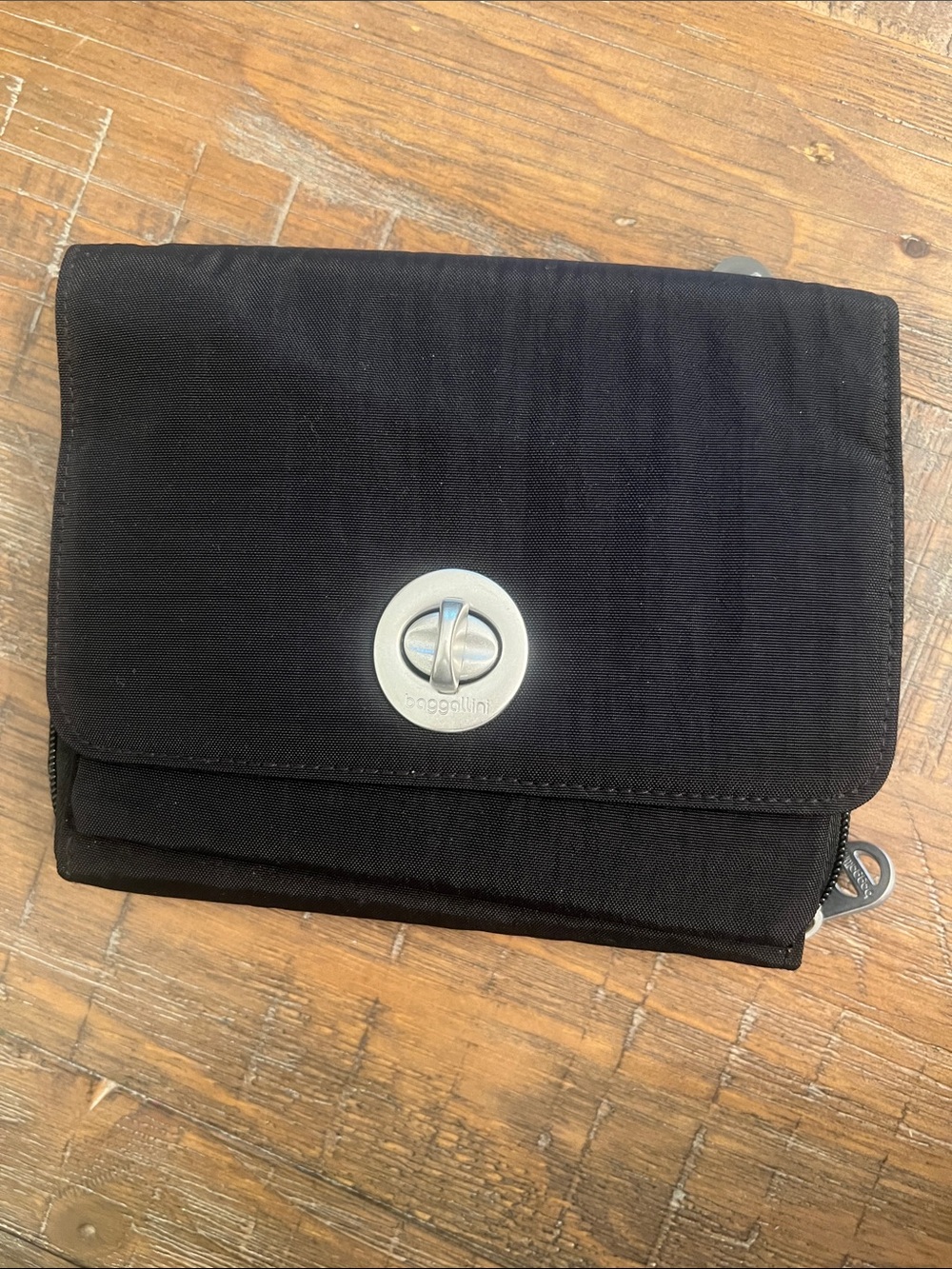 Baggallini Black Crossbody Wallet with Silver Turn-Lock